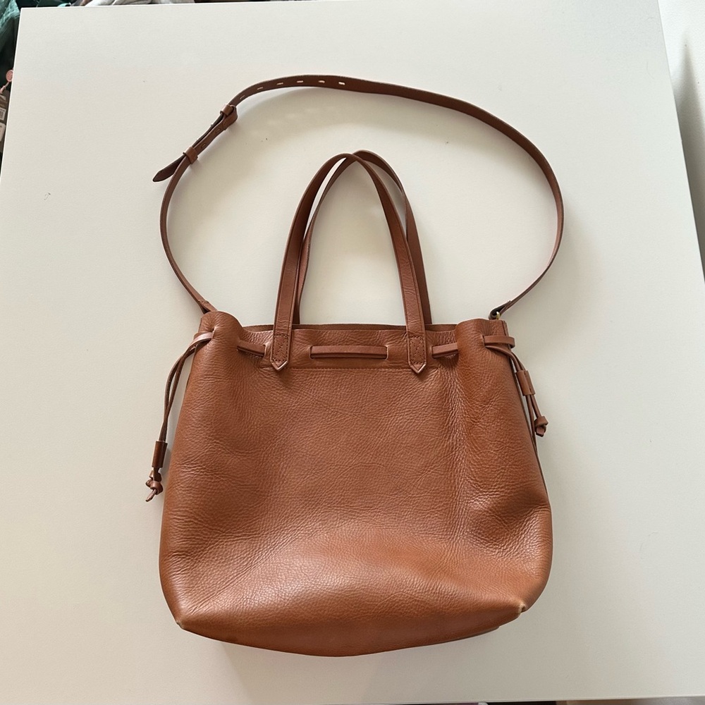 Madewell Medium Drawstring Transport Tote Leather Purse Brown Bucket Crossbody
